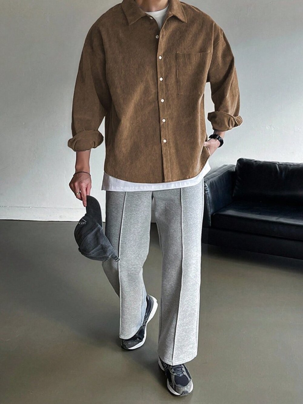 Khaki Boho Style Men's Corduroy Casual Shirt - Picture 5 of 5